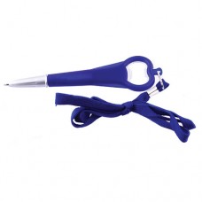 Esferográfica com abre-cápsulas e cordão de pescoço  